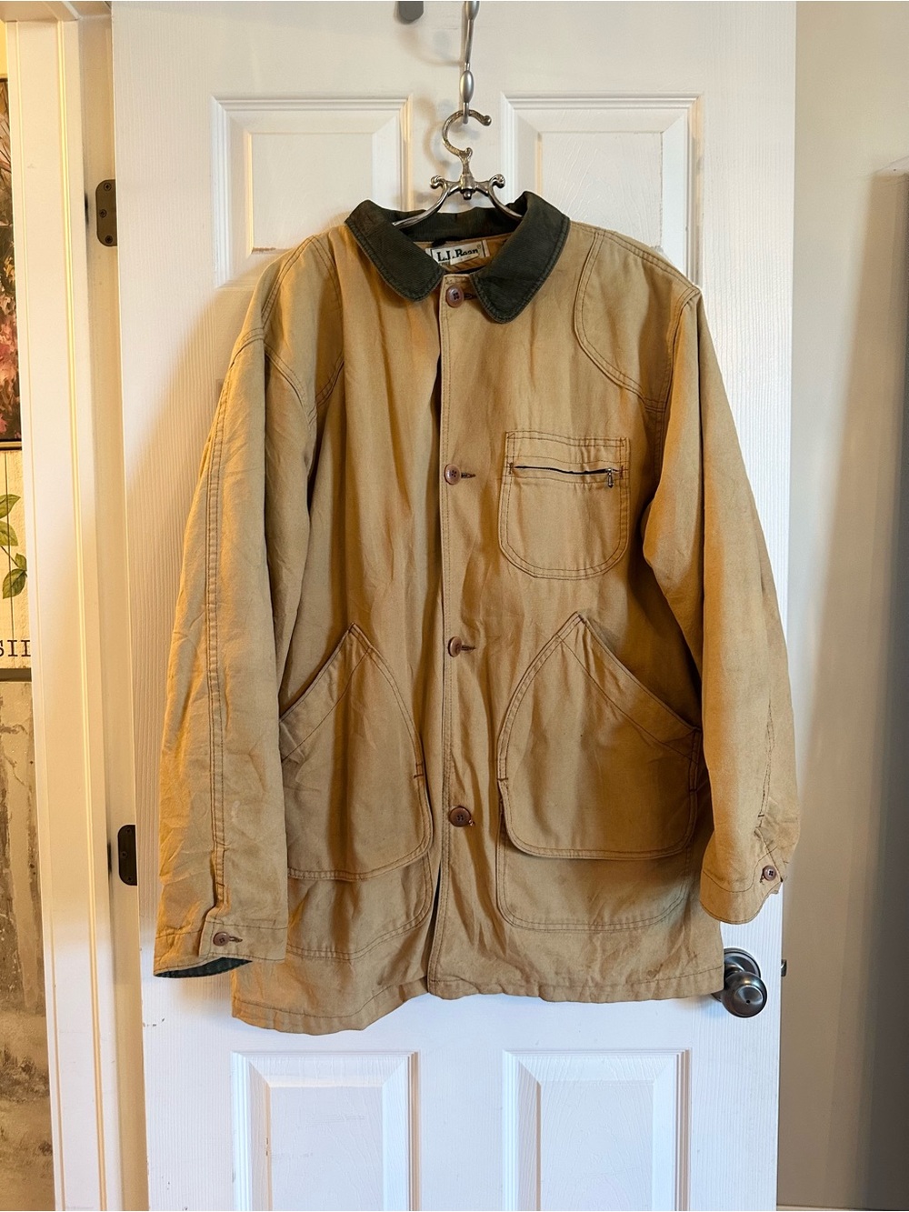L.L. Bean Men's Tan Canvas Field Jacket with Corduroy Collar